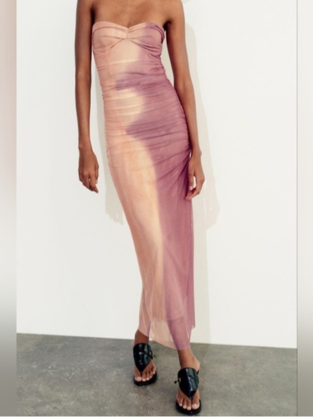 Zara Strapless Two Tone Ruched Dress Size Small
